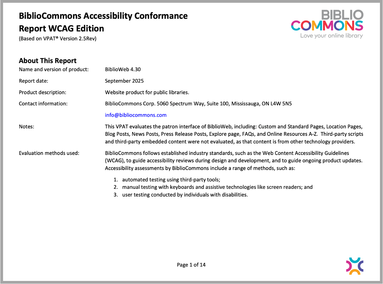 BiblioWeb VPAT Accessibility Example