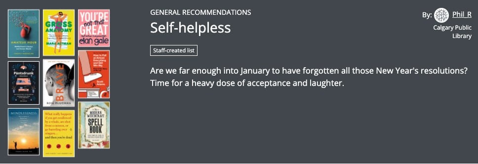 Self-Helpless list by Calgary Public Library