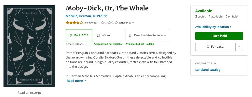 Moby-Dick, Or, The Whale title record page.