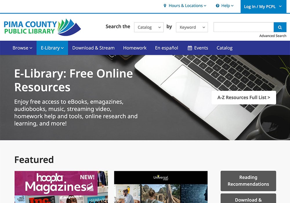 Screen capture and link to the Pima County Public Library website.