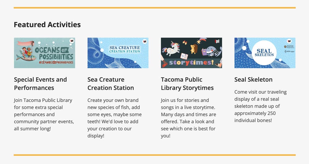 Screen capture of Tacoma Pubic Library's Summer Reading webpage.