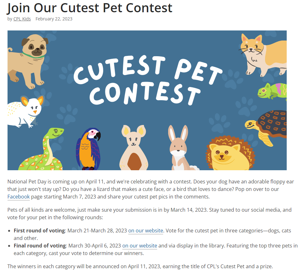 Screenshot of Canton Public Library's Pet Contest