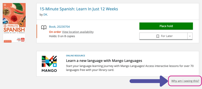 Personalized recommendations appear in catalog search with a "Why am I seeing this" link to provide more information